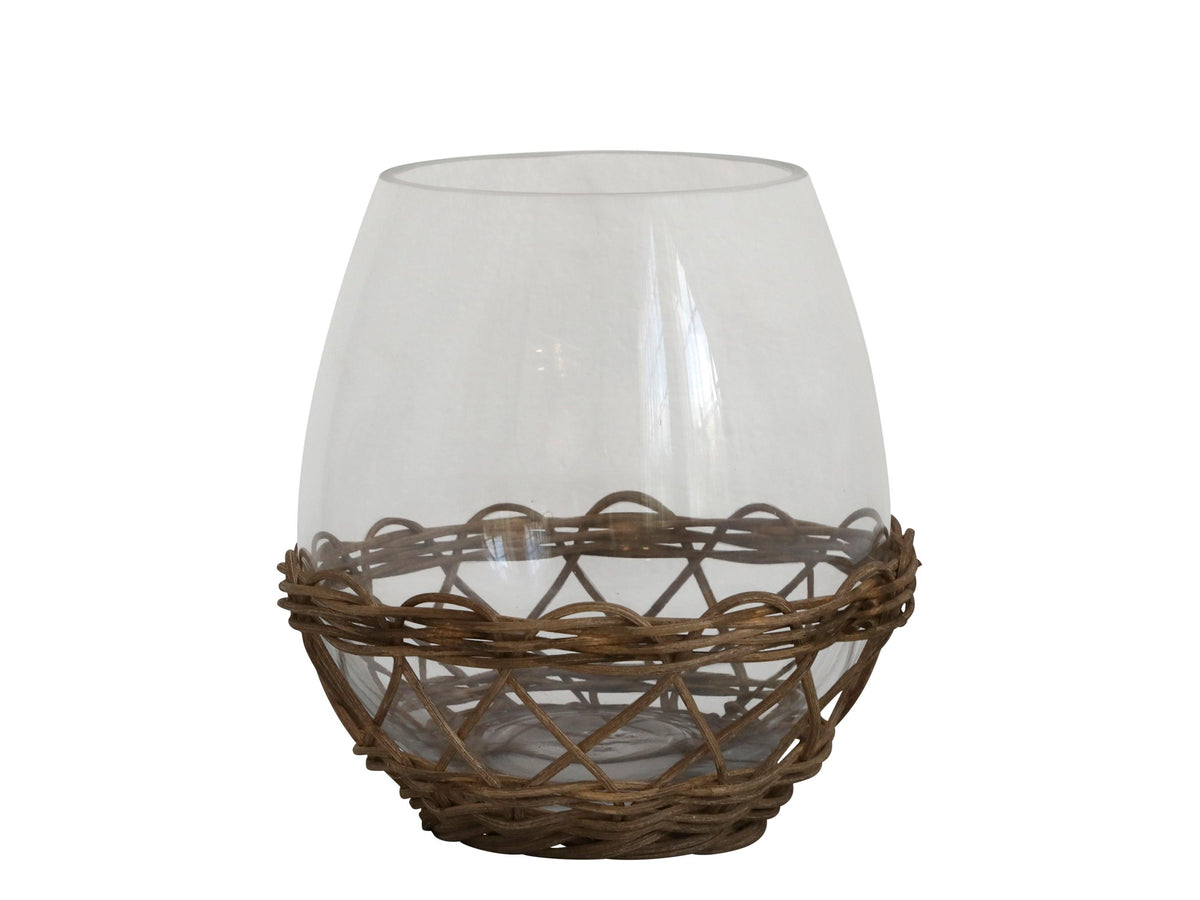 Glass & wicker hurricane lantern   medium   flo & joe