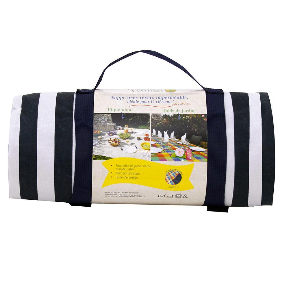 Marine Blue Striped Picnic Blanket / Tablecloth with Carrier - Flo & Joe