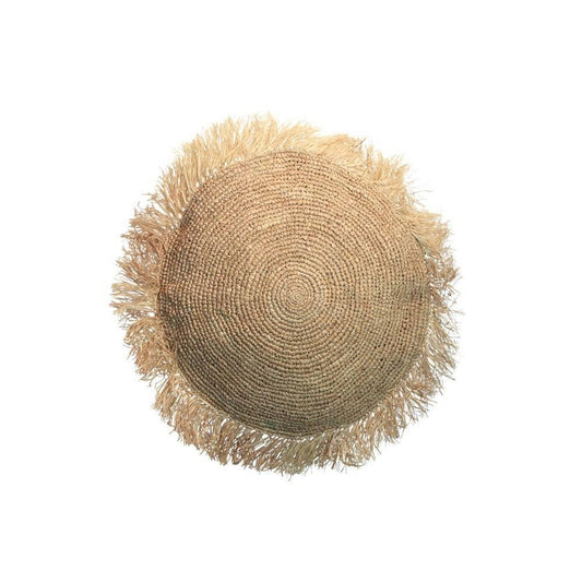 Natural Raffia Fringe Round Cushion 40 x 40cm