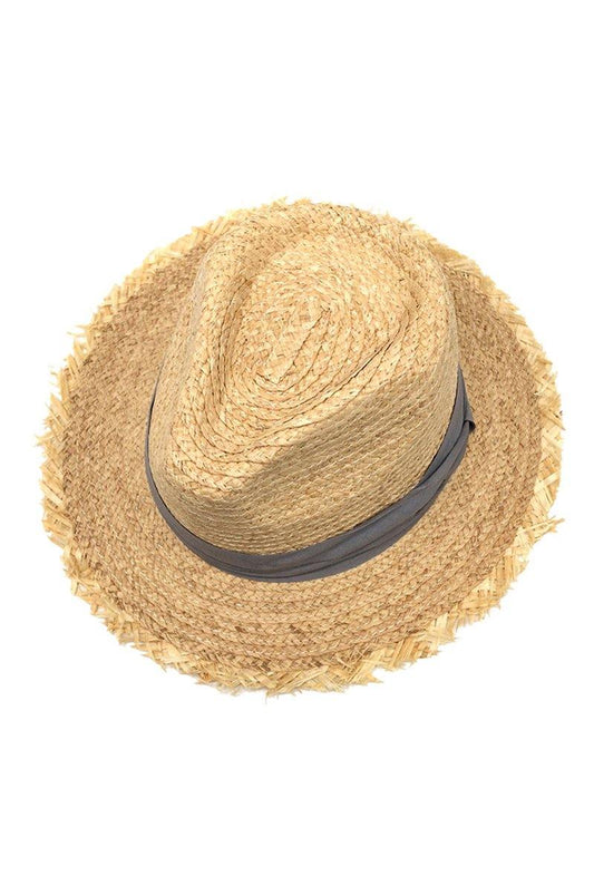 Raw Edge Grey  Ribbon Raffia Panama Hat - Flo & Joe