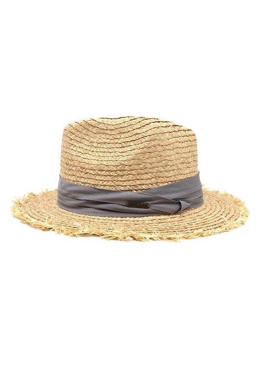 Raw Edge Grey  Ribbon Raffia Panama Hat - Flo & Joe